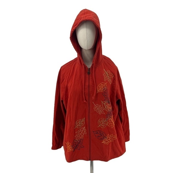 Breckenridge Orange Fall Autumn Leaf Embroidered Hoodie Jacket Size 2X Women's - Picture 1 of 7